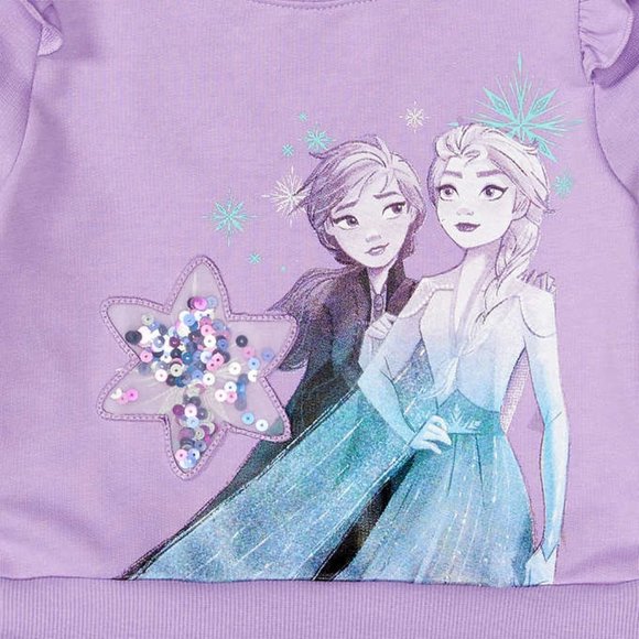 🖤 ONLY 2 LEFT! 🖤 Disney Kids' Sweatshirt Dress Frozen Ruffle Shoulder - Purple - Picture 2 of 4